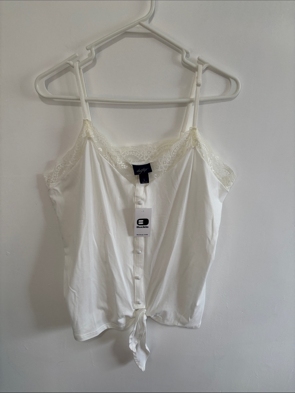 NWT Daytrip White Lace Trim Tie Front Cami Tank Top Large L